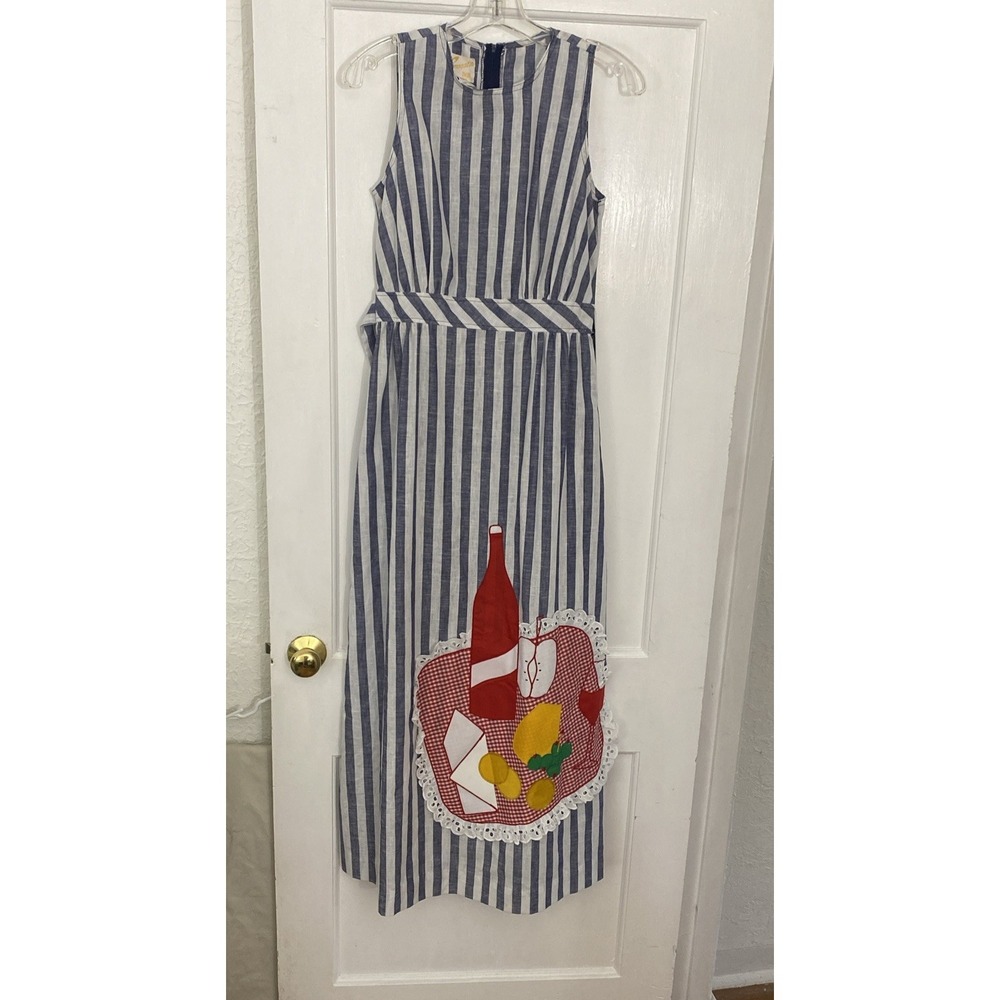 Vintage Concept 70s Swirl  Women's Size 12 Striped Picnic Appliqué Prairie Dress